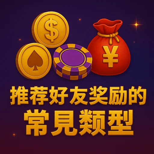 推薦獎勵類型：現金紅利、免費彩金、返水回饋、VIP積分（發財風格）