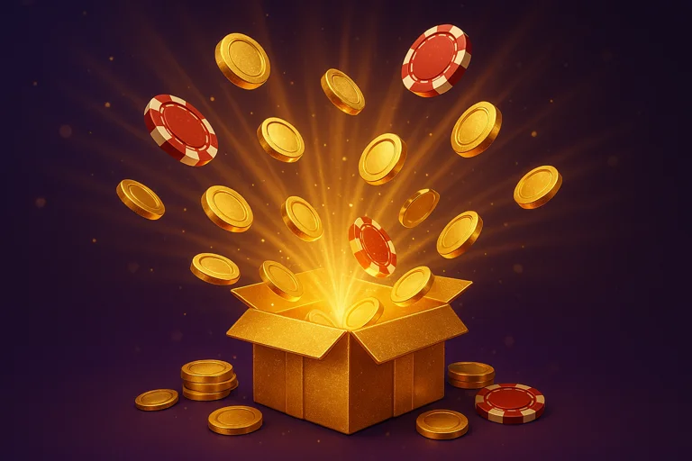 優惠活動與紅利規則，金色禮盒與籌碼（發財風格）