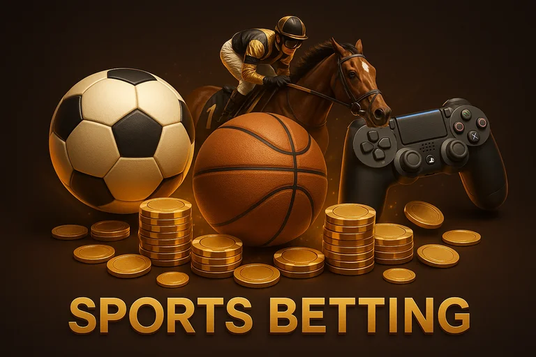 體育博彩封面圖，賽事元素與籌碼（發財風格）