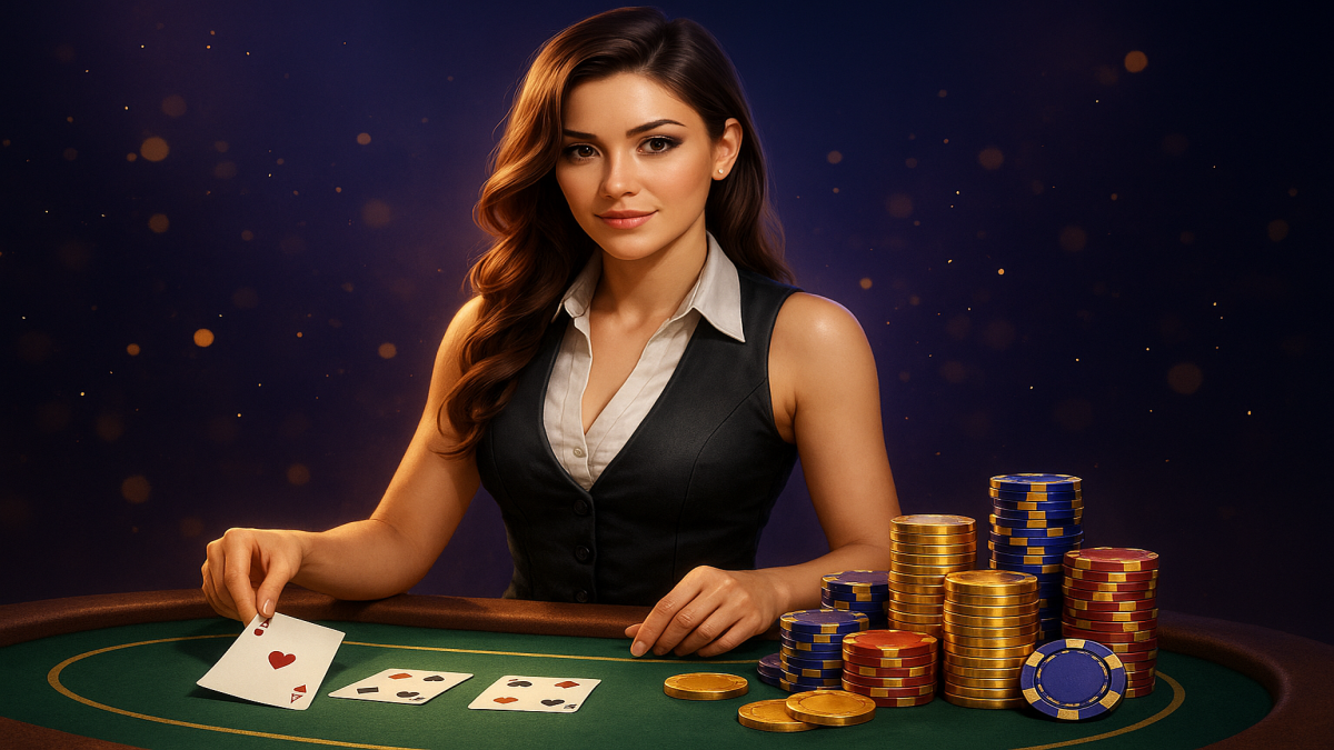 真人娛樂：荷官與牌桌（發財風格）