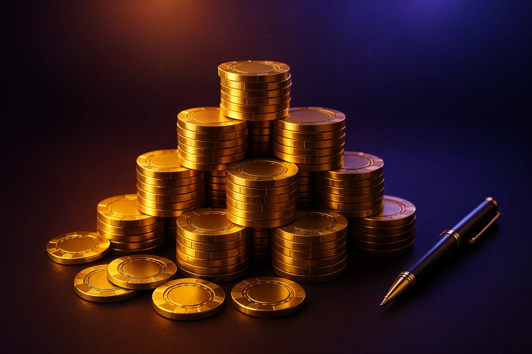 世博娛樂百家樂資金管理，籌碼金字塔與金屬筆（發財風格）