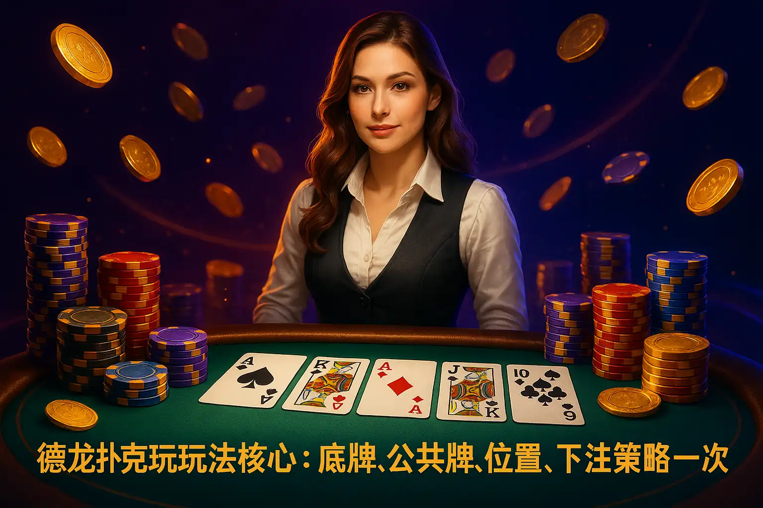 德州撲克玩法主視覺：底牌、籌碼與桌布