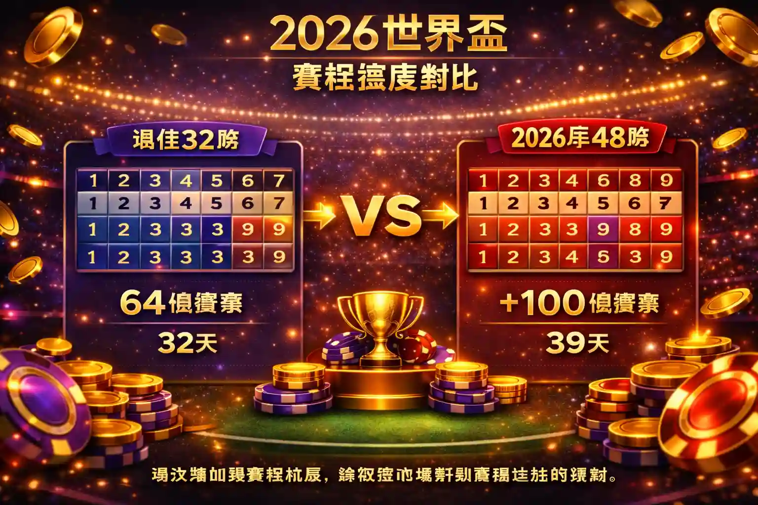 2026世界盃賽程密度與場次增加對比圖