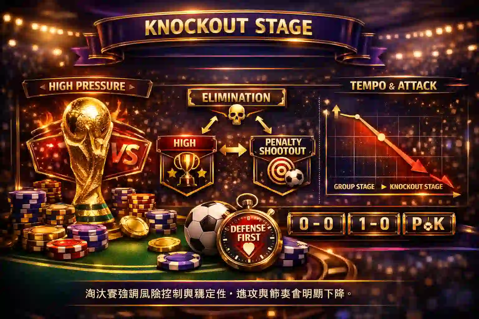 世界盃淘汰賽壓力與節奏變化示意圖
